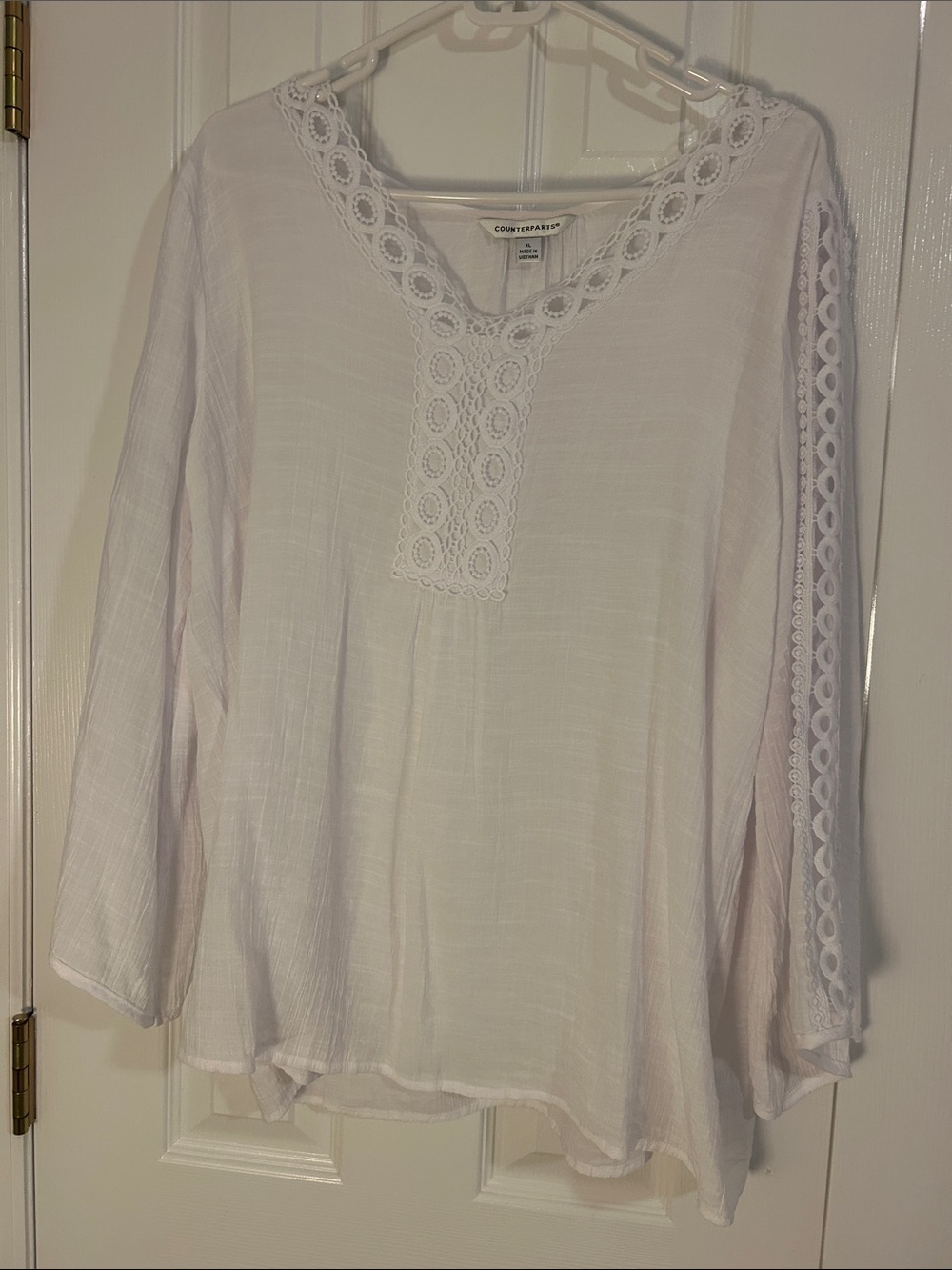 Counterparts White Crochet-Trim Peasant Tunic